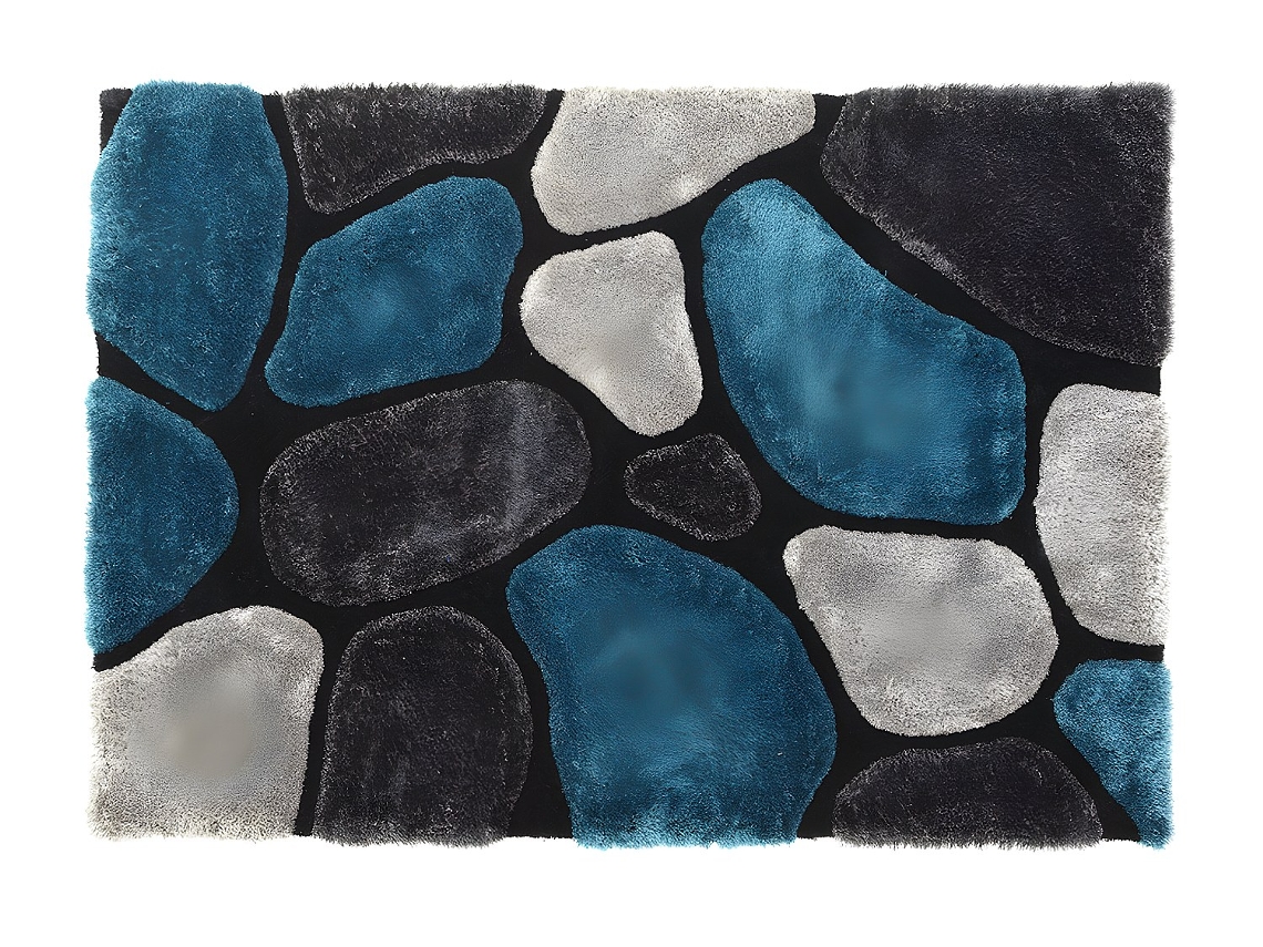 Tapete de Sala Pietra OZAIA (Azul Turquesa - Tecido e veludo - 170x120x4 cm)