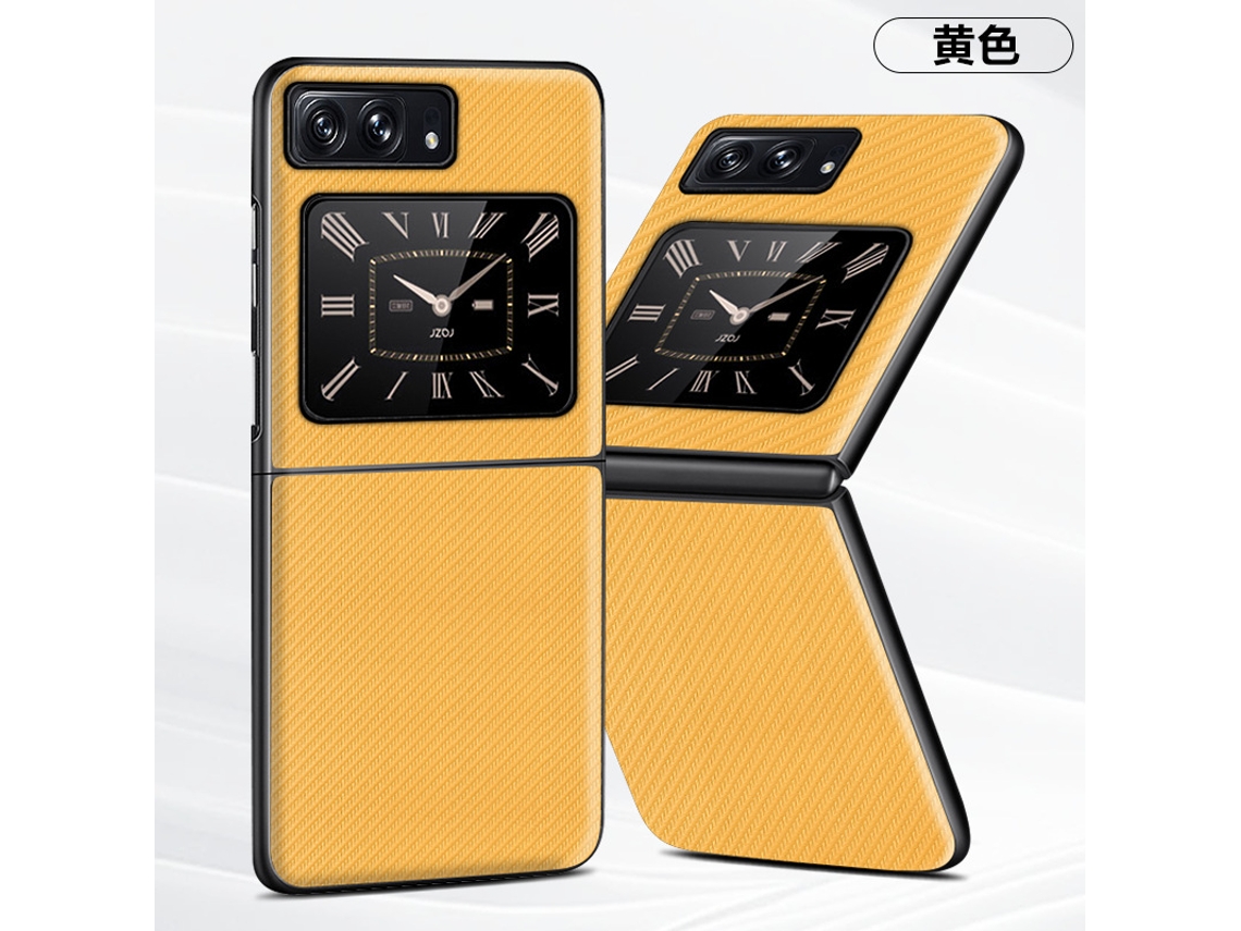 Capa De Celular Em Couro Anti-impressão Digitalfibra De Carbono Amarela - Conjunto De Três Peças Para Moto Razr 50 Ultra/razr 2024