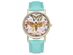 Relógio de pulso feminino Zhoulianfa T303-a com mecanismo de quartzo e pulseira de couro, modelo Butterfly Mint.