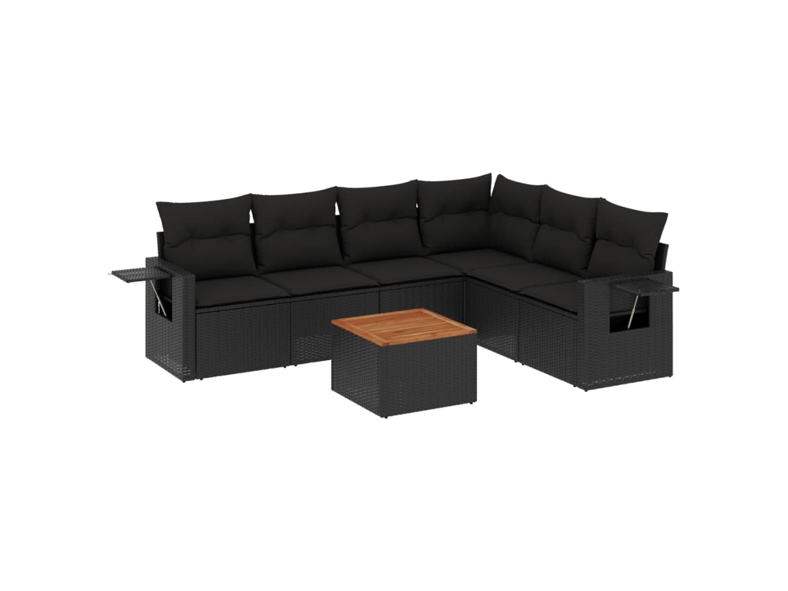 Conjunto de 7 Sofás para Jardim com Almofadões Vime Pe Preto MAISON EXCLUSIVE (N/A)