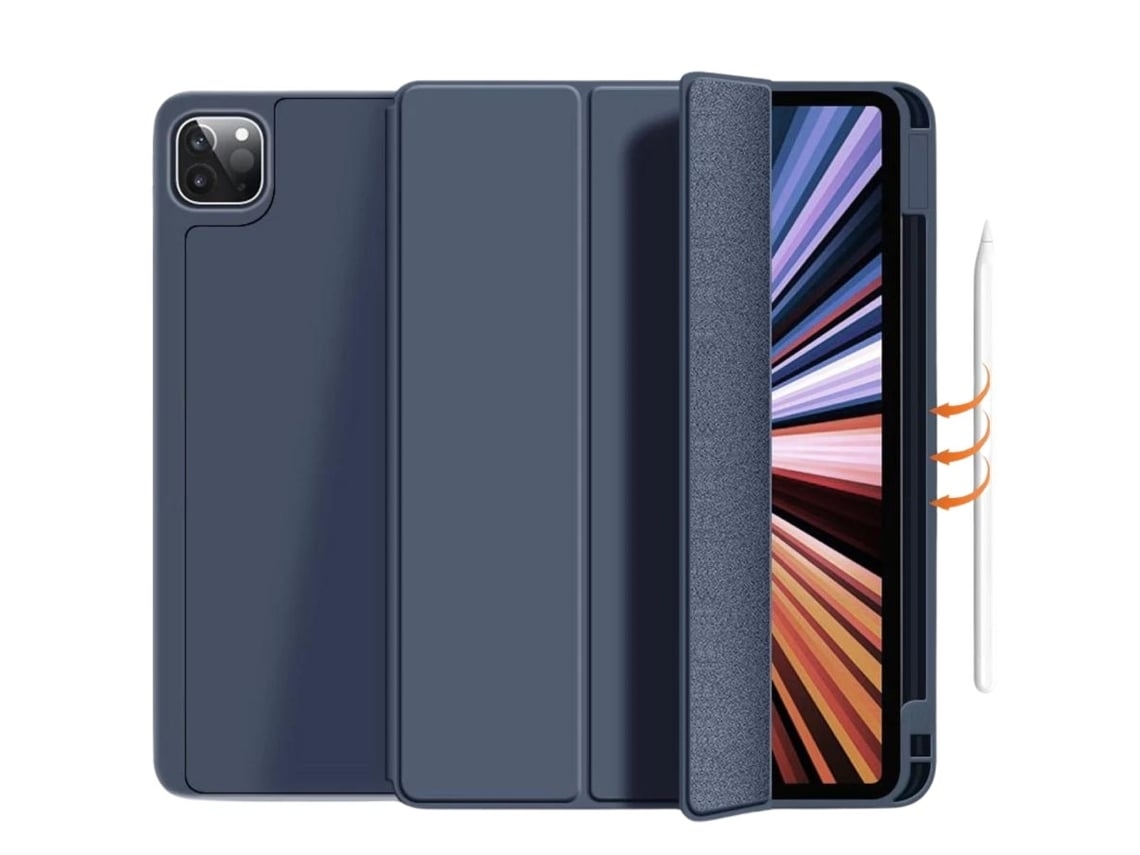 Capa Folio com Suporte Apple Pencil para Ipad 10.9 Air 5 2022 Azul Escuro