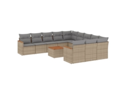 Conjunto de 12 Sofás Jardim com Almofadões Vime Pe Bege Misturado MAISON EXCLUSIVE