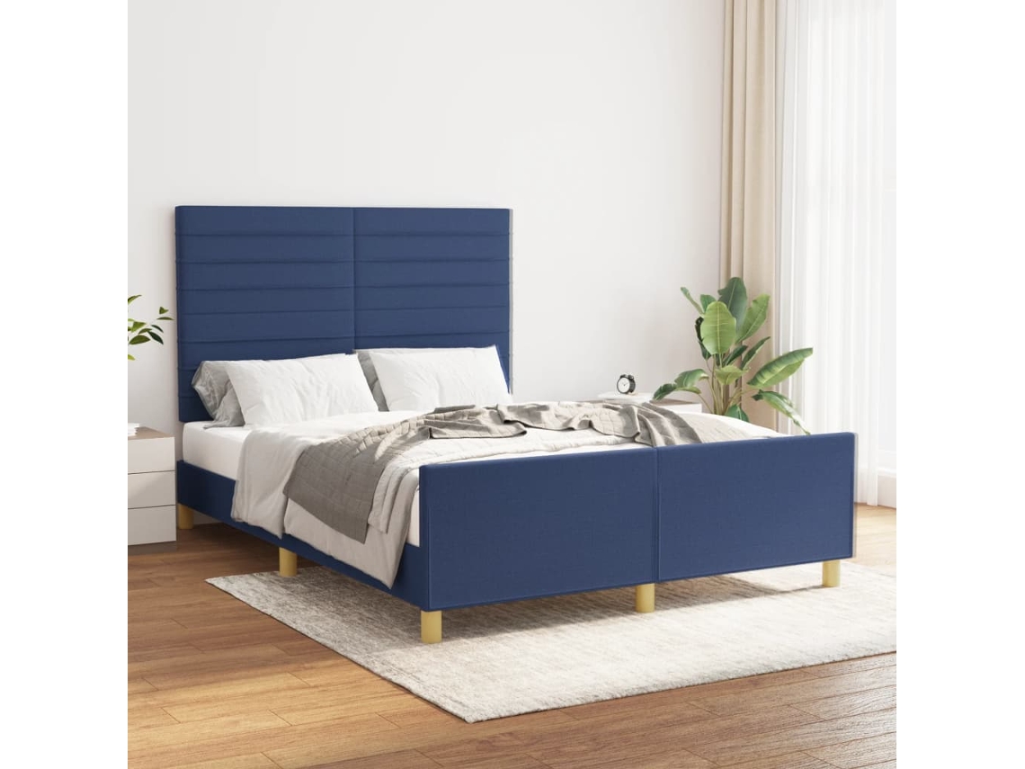 Vidaxl Estrutura De Cama Sem Colchão 140x200 Cm Tecido Azul