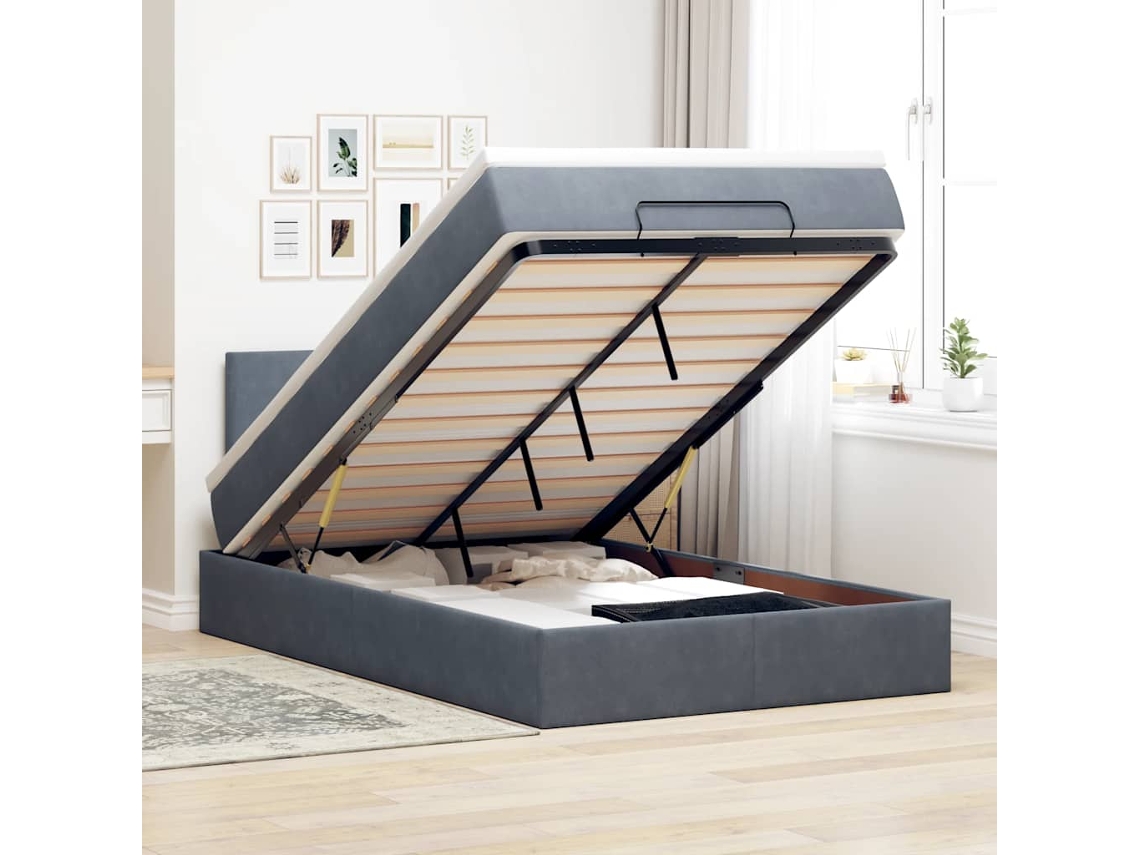 Vidaxl Estrutura Cama Otomana Colchão 120x200cm Veludo Cinzento Escuro