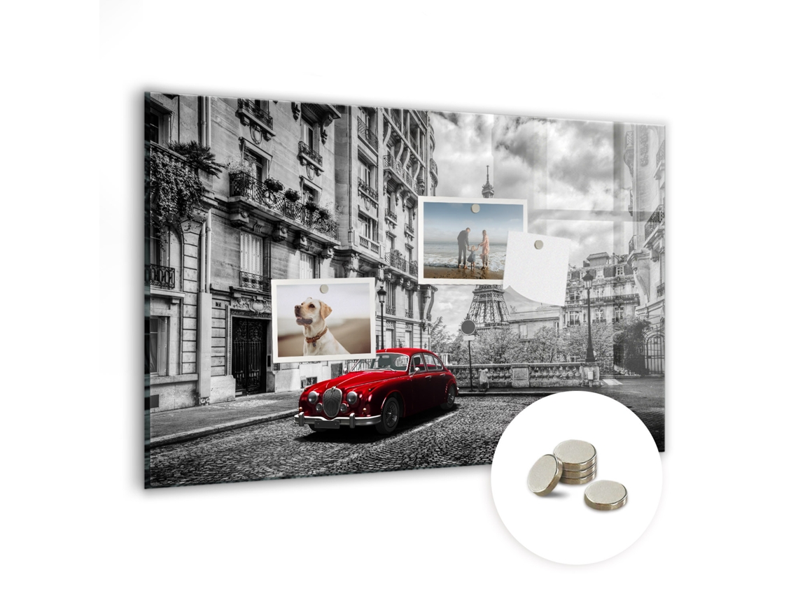 Quadro De Vidro Magnético Cidade Com Carros Antigos Para A Cozinha Espelharte (60x40 Cm)