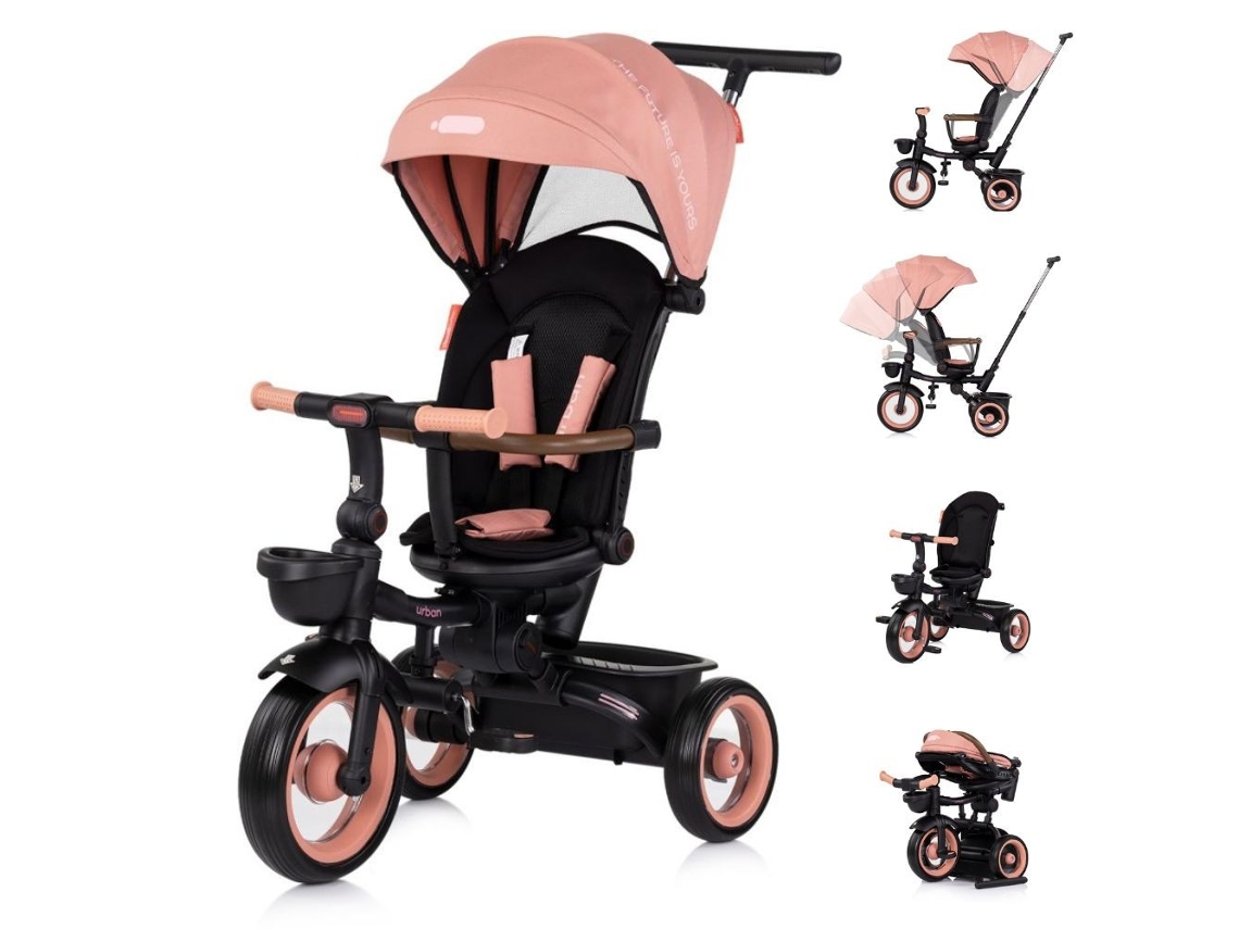 Triciclo Dobrável Com Assento Giratório E Capota Urban De Chipolino - Marshmallow