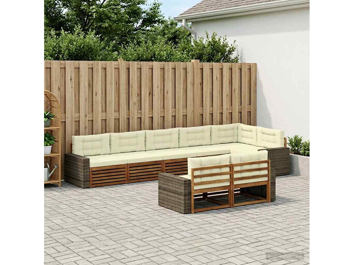 Vidaxl Conjunto De Sofás Para Exterior 8 Unid. Natural E Creme