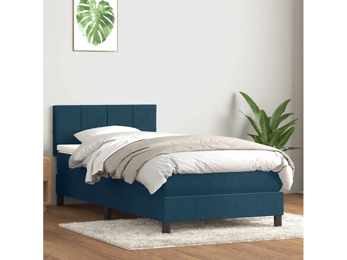 Vidaxl Cama Com Molas/colchão Azul-escuro 80x210 Cm Veludo