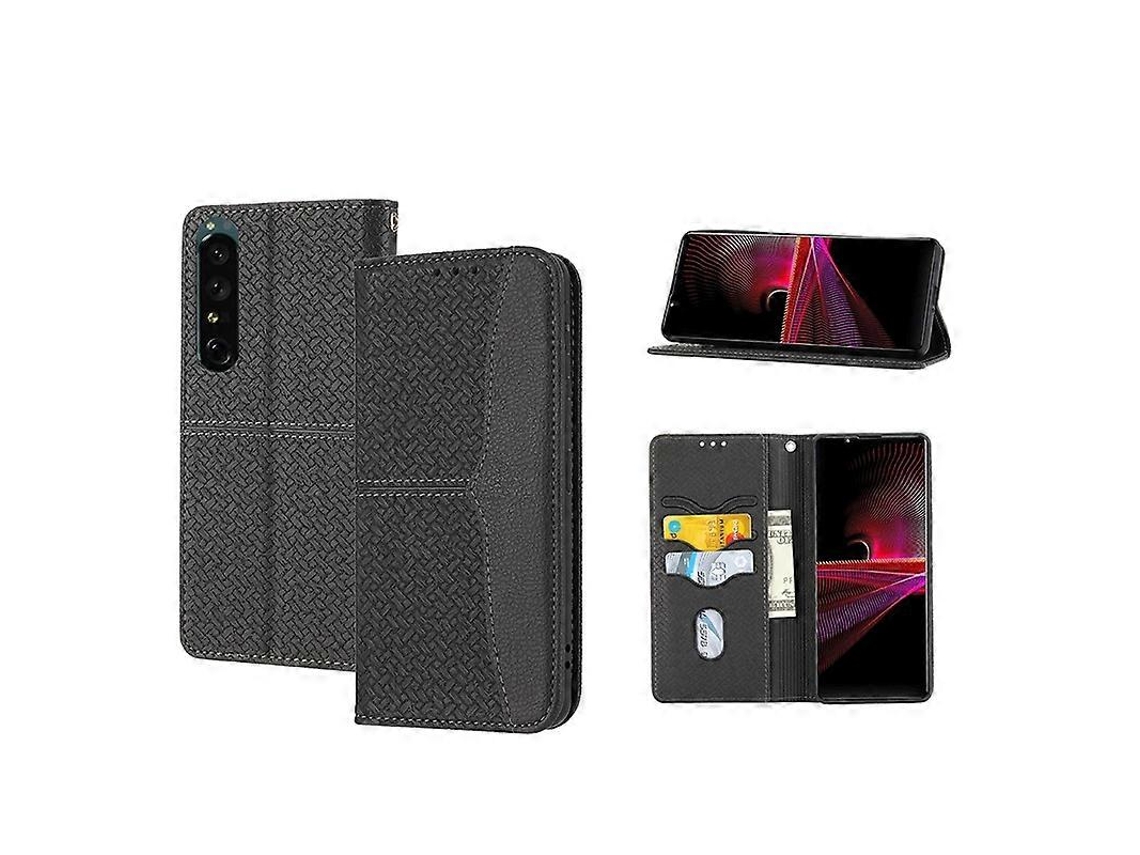 Capa De Celular De Couro Sintético Com Textura Trançada E Costura Magnética Para Sony Xperia 1 Iv