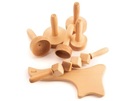 Conjunto de maderoterapia brasileira de madeira com copo massageador e rolo para drenagem linfática de celulite TUULI