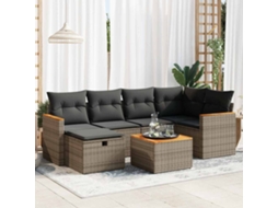 Vidaxl 7 Pcs Conjunto Sofás P/ Jardim C/ Almofadões Vime Pe Cinzento
