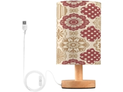 Abajur De Cabeceira Vintage Com Estampa Floral, Luminária De Cabeceira Led, Luminária De Leitura Com Portas Usb E Cúpula