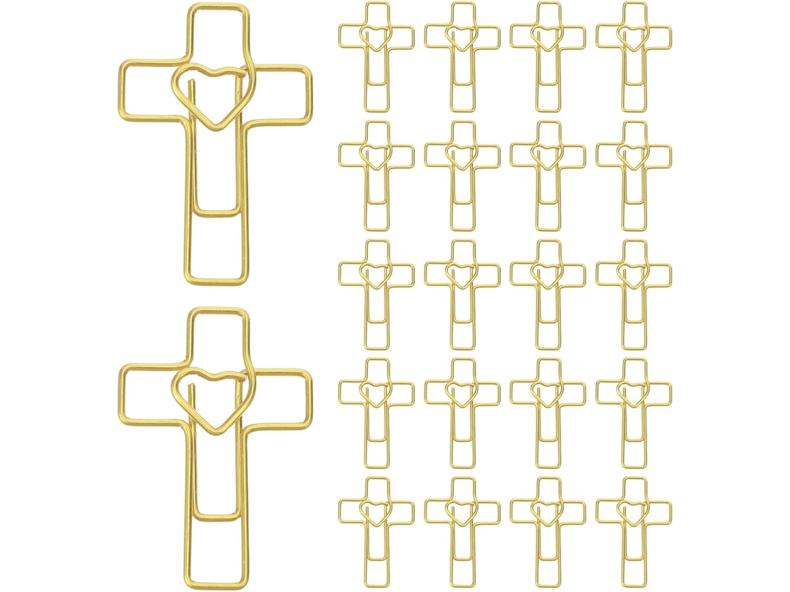 Clips De Papel Metálicos Dourados Em Formato Coração E Cruz, Pacote Com 100-unidades, Clips Decorativos Para Estudo