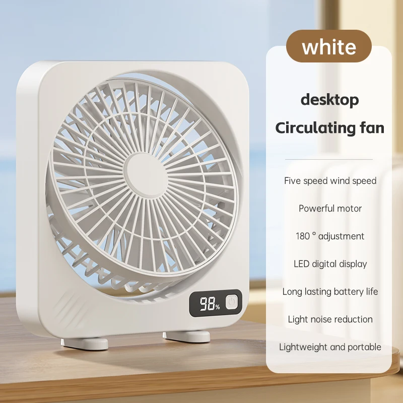 (branco) Ventilador De Mesa Silencioso Com Indicador De Energia, Ventilador De Mesa Portátil, 5 Velocidades Ajustáveis.