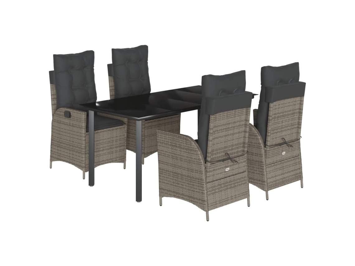 Conjunto de 5 Jantar para Jardim com Almofadões Vime Pe Cinza MAISON EXCLUSIVE