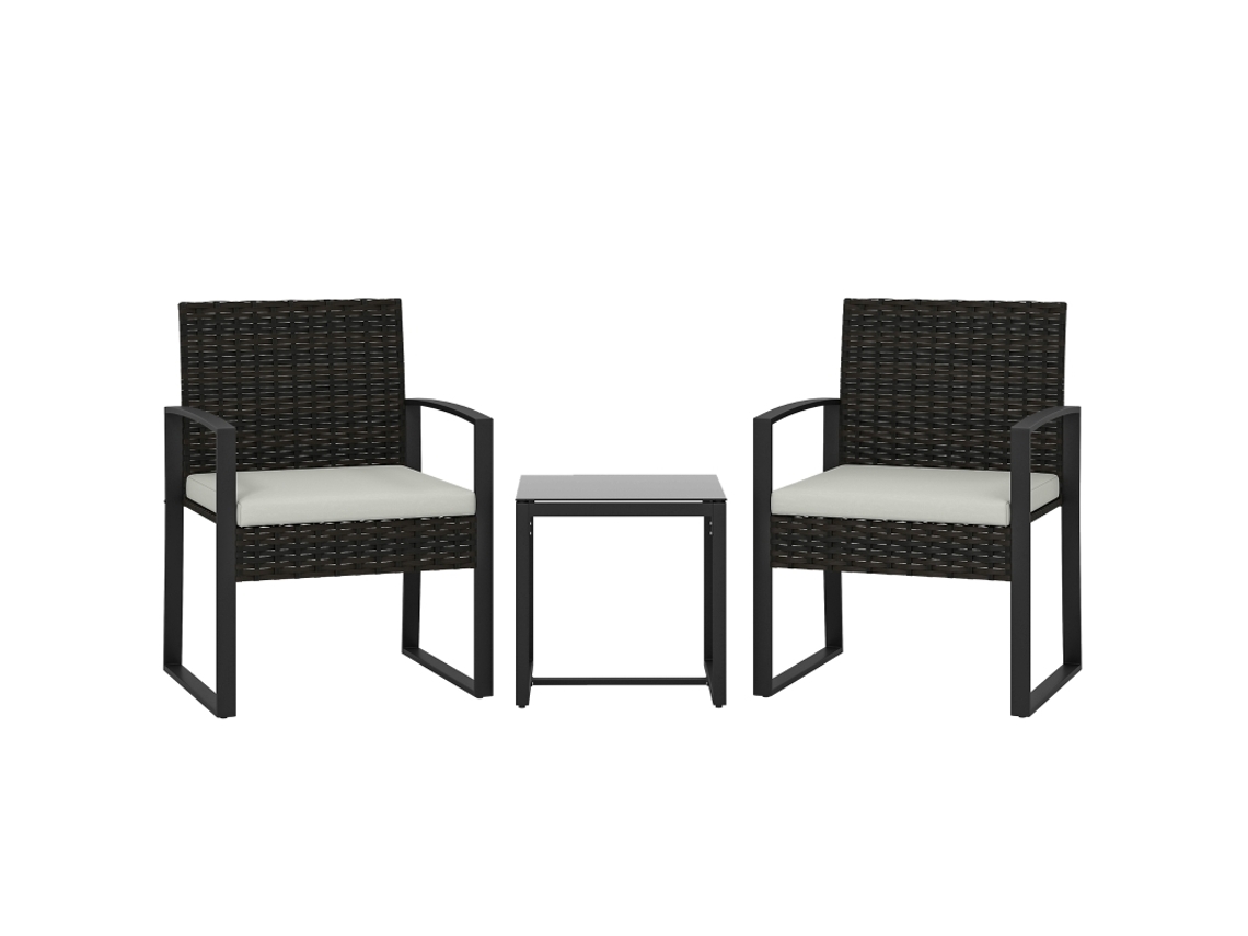Kit Bistrô Rattan 3p 2 Cadeiras Almofadas Branco VOLTEDGE