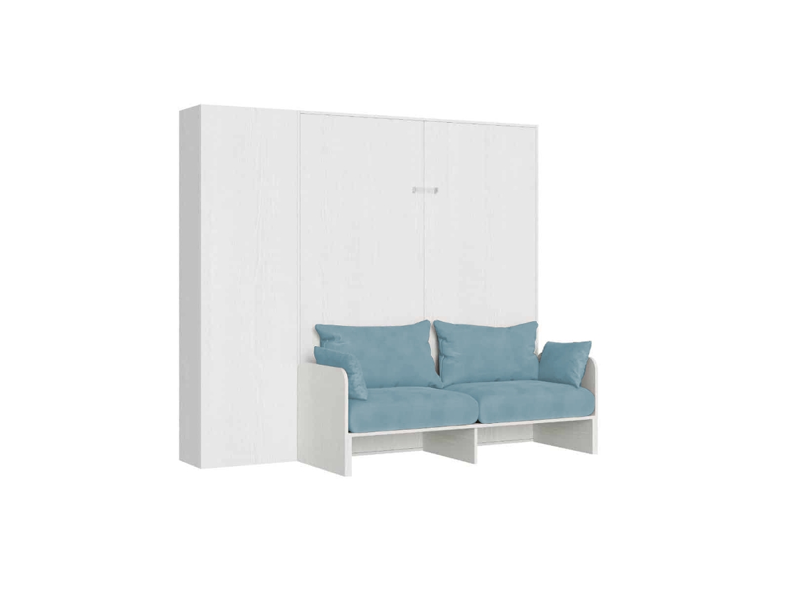 Cama De Casal Dobrável Kentaro 160 Cm Com Sofá E Coluna Em Branco Cinza E Azul Claro