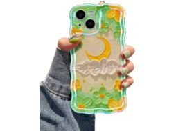 Capa Para Iphone 14 Com Estampa Colorida Retrô De Pintura A Óleo, Flores E Lua, Borda Ondulada E Delicada, Para Requintada