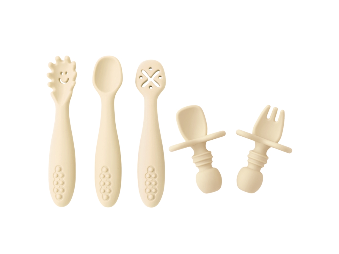 Conjunto De 5 Peças De Utensílios De Mesa Coloridos Para Bebês (cor De Pele), Feitos De Silicone, Livres De Bpa.