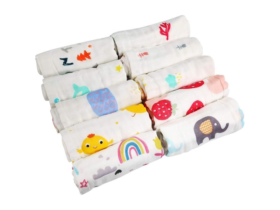 Toalhas de Muslin para Bebê Nova LINE, 10 peças, Reutilizáveis, Algodão, Estilos Aleatórios