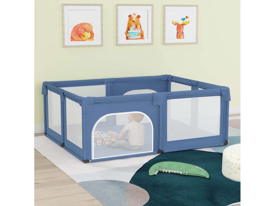 Vidaxl Parque Para Bebés Com 2 Portas Tecido Oxford Azul-claro