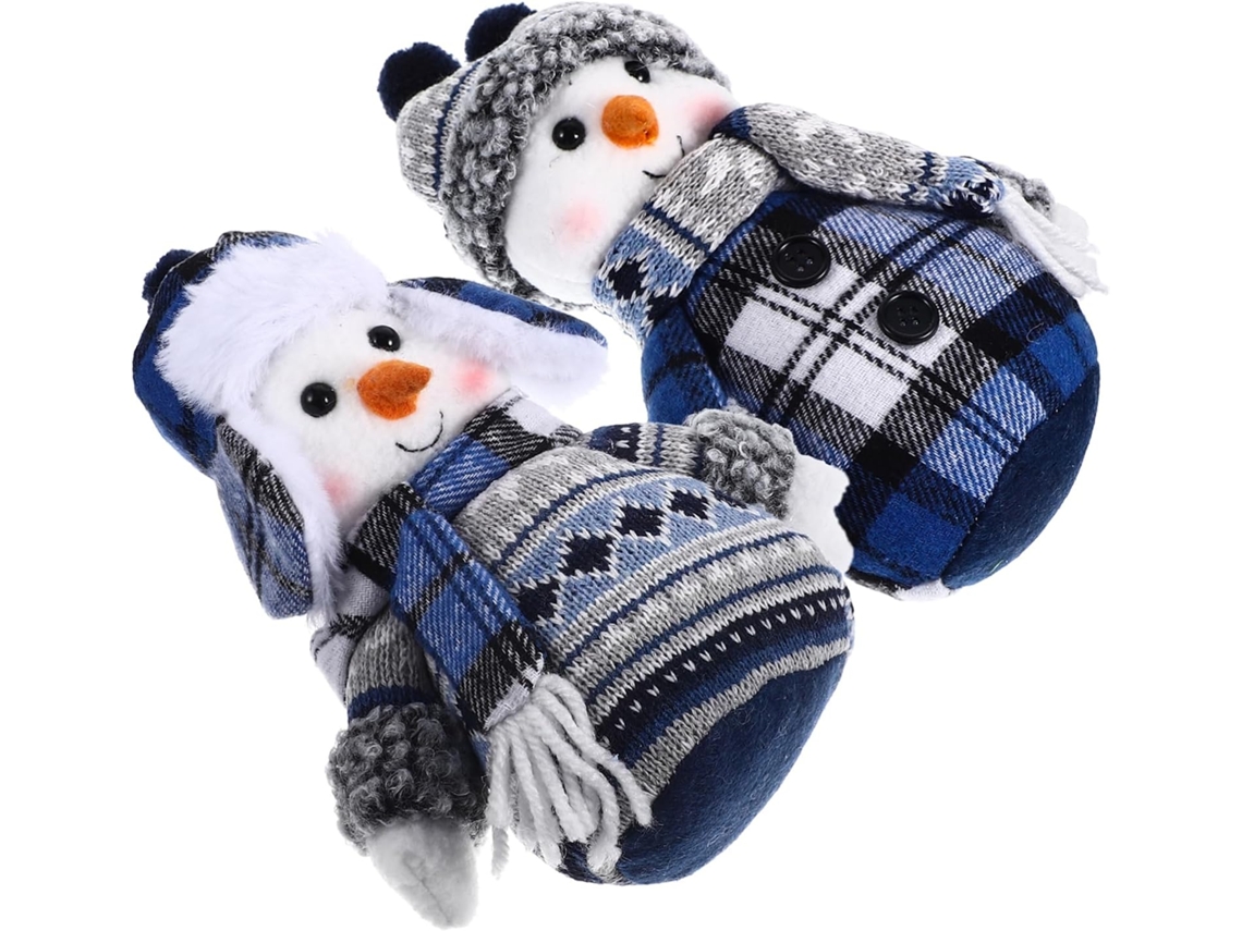 2 Bonecos De Neve Tecido Azul Para O Natal Em Casa E Festas Natalinas.