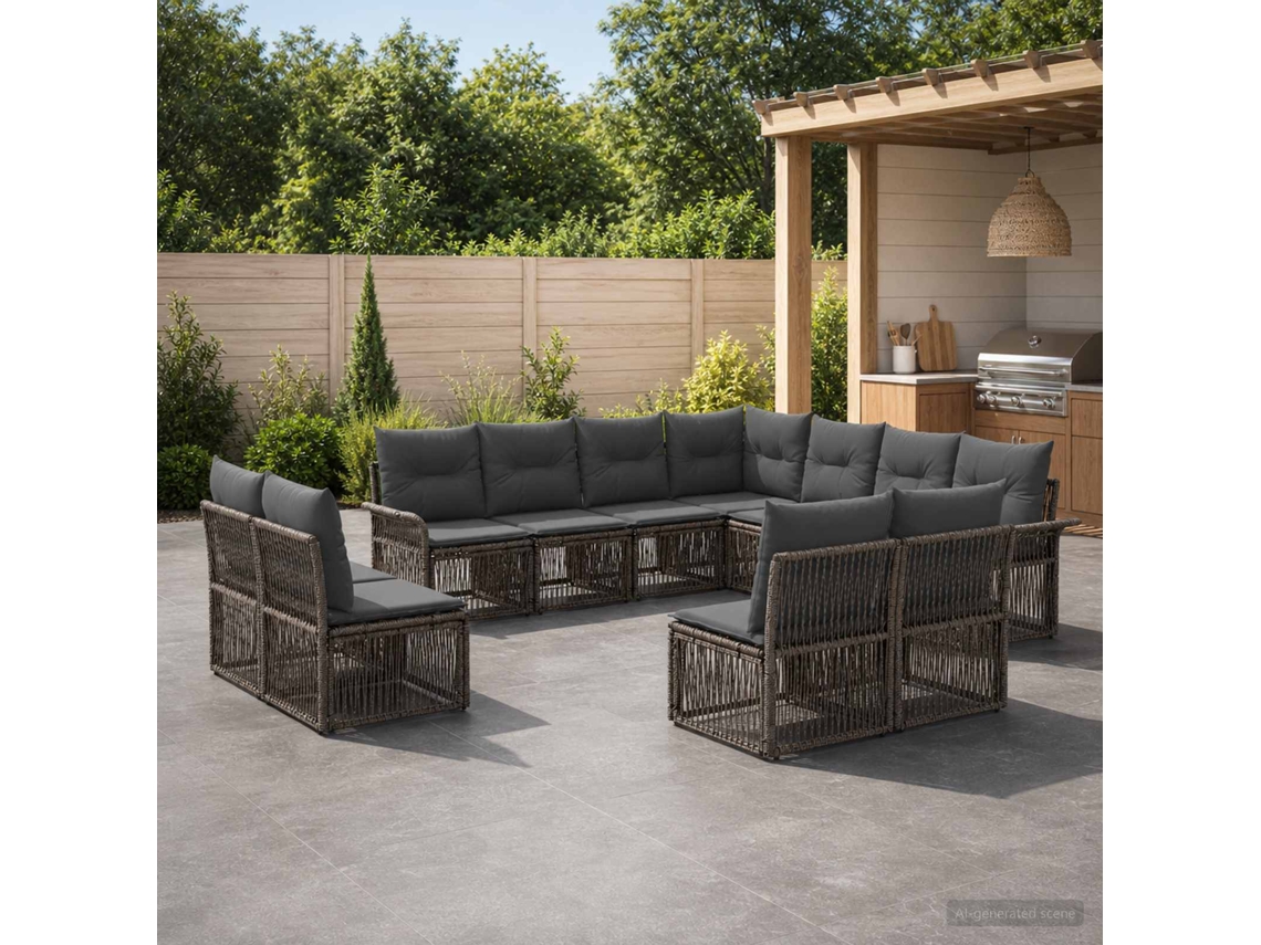 Vidaxl Conjunto De Sofá De Jardim 11 Unid. Cinzento Vime Pe