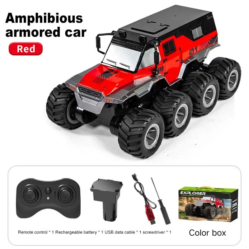 (vermelho) Carro Infantil De Controle Remoto Com Tração Nas Oito Rodas, Carro De Brinquedo Elétrico Anfíbio Para Todos Os Terrenos.
