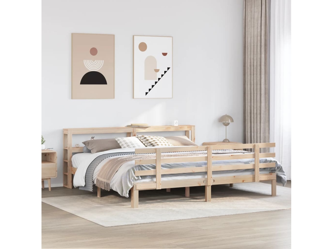Vidaxl Estrutura De Cama Com Cabeceira 200x200 Cm Pinho Maciço