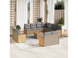 Conjunto de 12 Sofás para Jardim com Almofadões Vime Pe Bege Dkd Home Decor