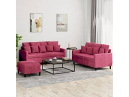 Vidaxl 3 Pcs Conjunto De Sofás Com Almofadões Veludo Vermelho Tinto