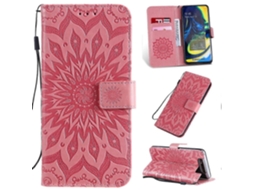 Capa De Couro Pu Com Estampa De Girassol Impressa Em Relevo, Formato Flip Horizontal, Para Galaxy A80, Com Suporte, Compartimentos Para Cartões, Carte