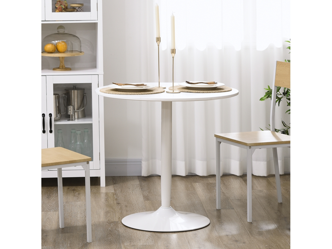 Mesa De Jantar Redonda 2 Pessoas, Base Aço, Ø80x75cm, Branca