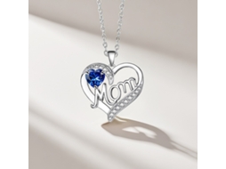 Colar Com Pingente De Coração “mamãe”, Banhado De Uma Pedra Prata Azul-escura, Joia Delicada, Presente Especial Para O Dia Da Mãe, Ergonô...