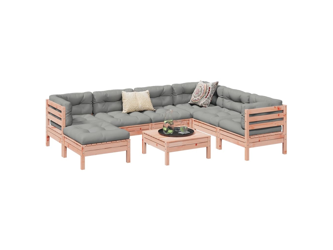 8 unidades Conj. Sofás Jardim C/ Almofadões Madeira Abeto De Douglas Dkd Home Decor