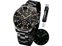 Lurelia Relógio Masculino, Movimento De Quartzo, Luminoso, Detalhes Com Strass, Aço Inoxidável, Abs, Preto