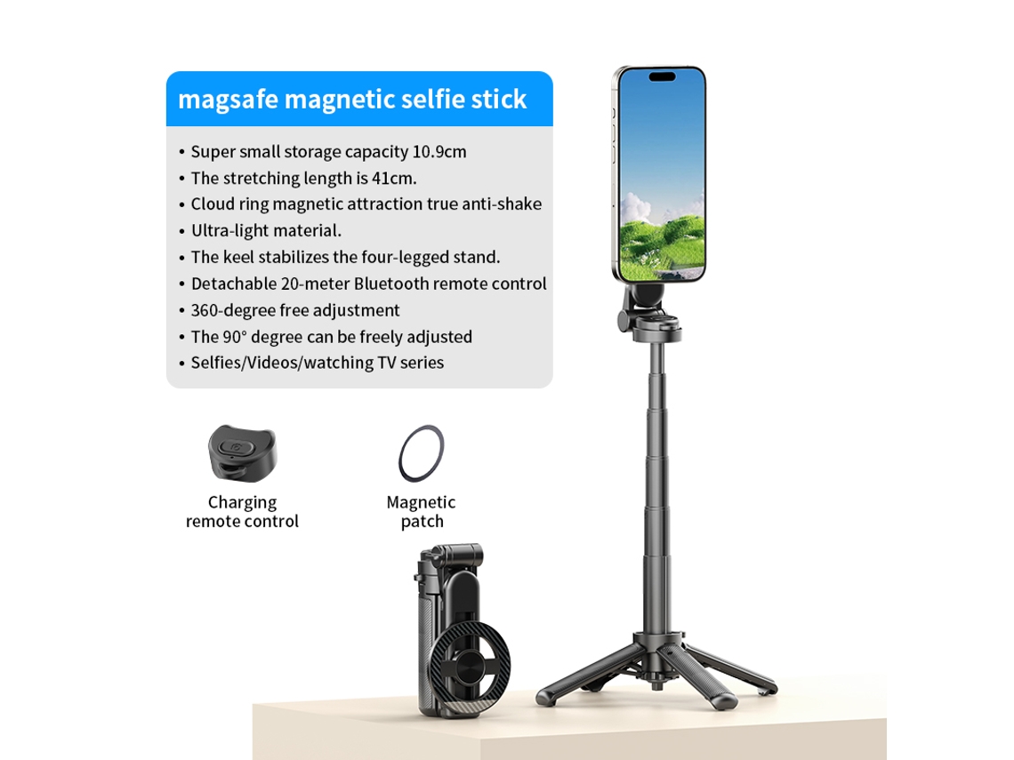Suporte Magnético Para Celular Com Rotação De 360°, Bastão De Selfie De Bolso Com Controle Remoto Bluetooth, Suporte De Mesa Ajustável Para Transmissã