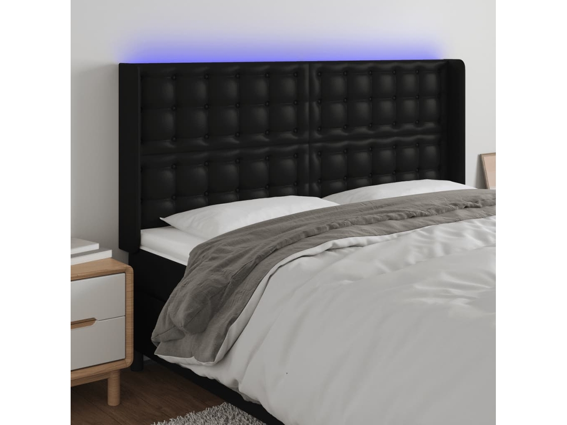 Vidaxl Cabeceira Cama C/ Led Couro Artificial 147x16x118/128 Cm Preto
