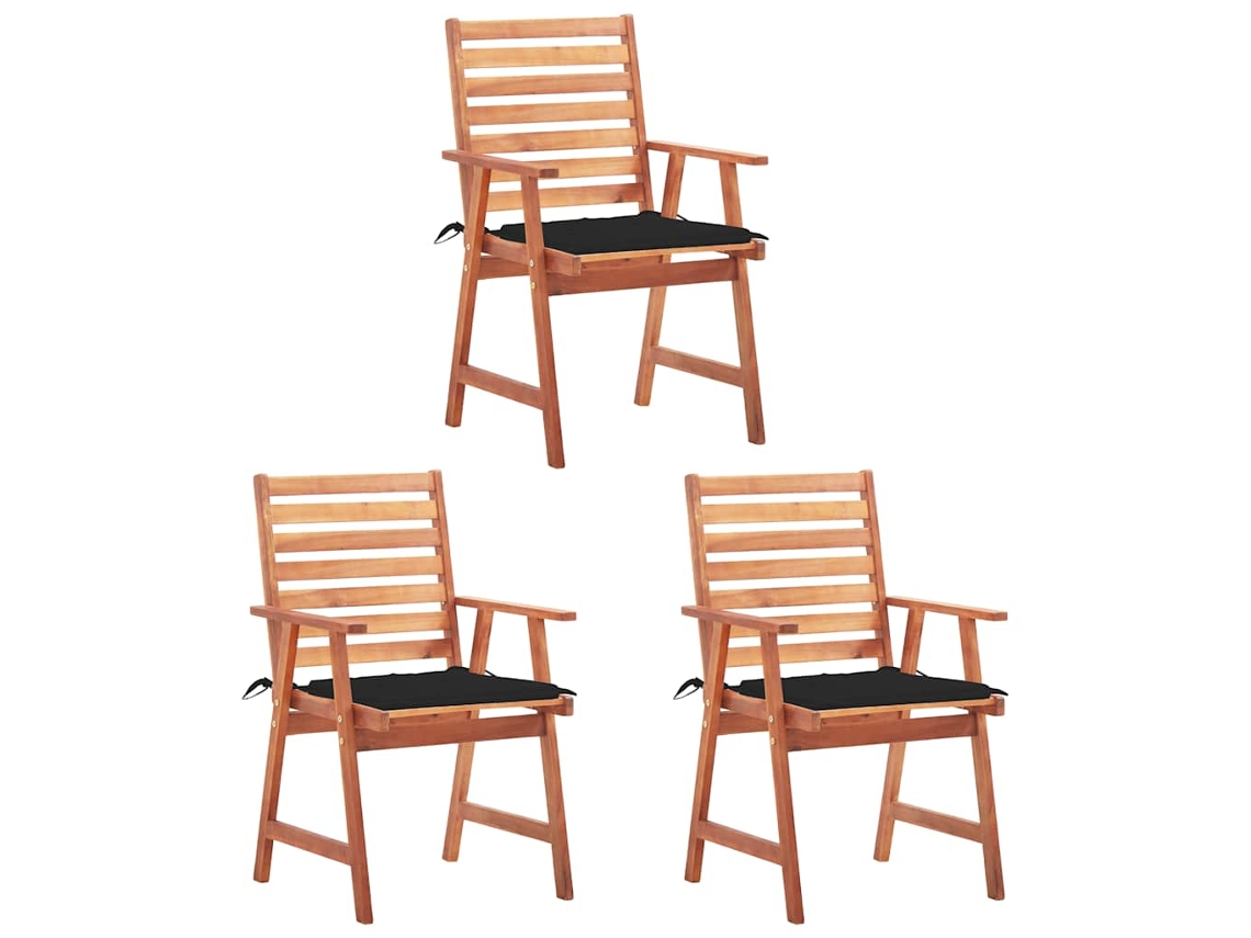 Vidaxl Cadeiras De Jantar P/ Jardim 3 Pcs C/ Almofadões Acácia Maciça