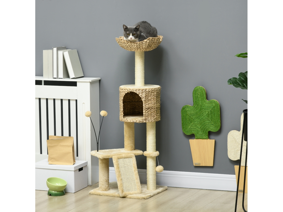 Árvore Com Caverna, Plataforma E Bola De Brinquedo, 45 X 40 X 116 Cm, Marrom E Bege