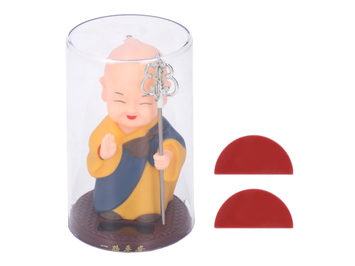 Baok - Ornamento de Pequeno Monge Sensível à Luz com Figura em Miniatura que Acena e Move as Mãos para Carros Azul