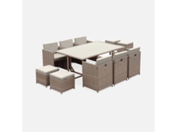 Conjunto De Jardim Com Mesa Em Tecido De Resina Com 10 Cadeirões, Bege E Bege