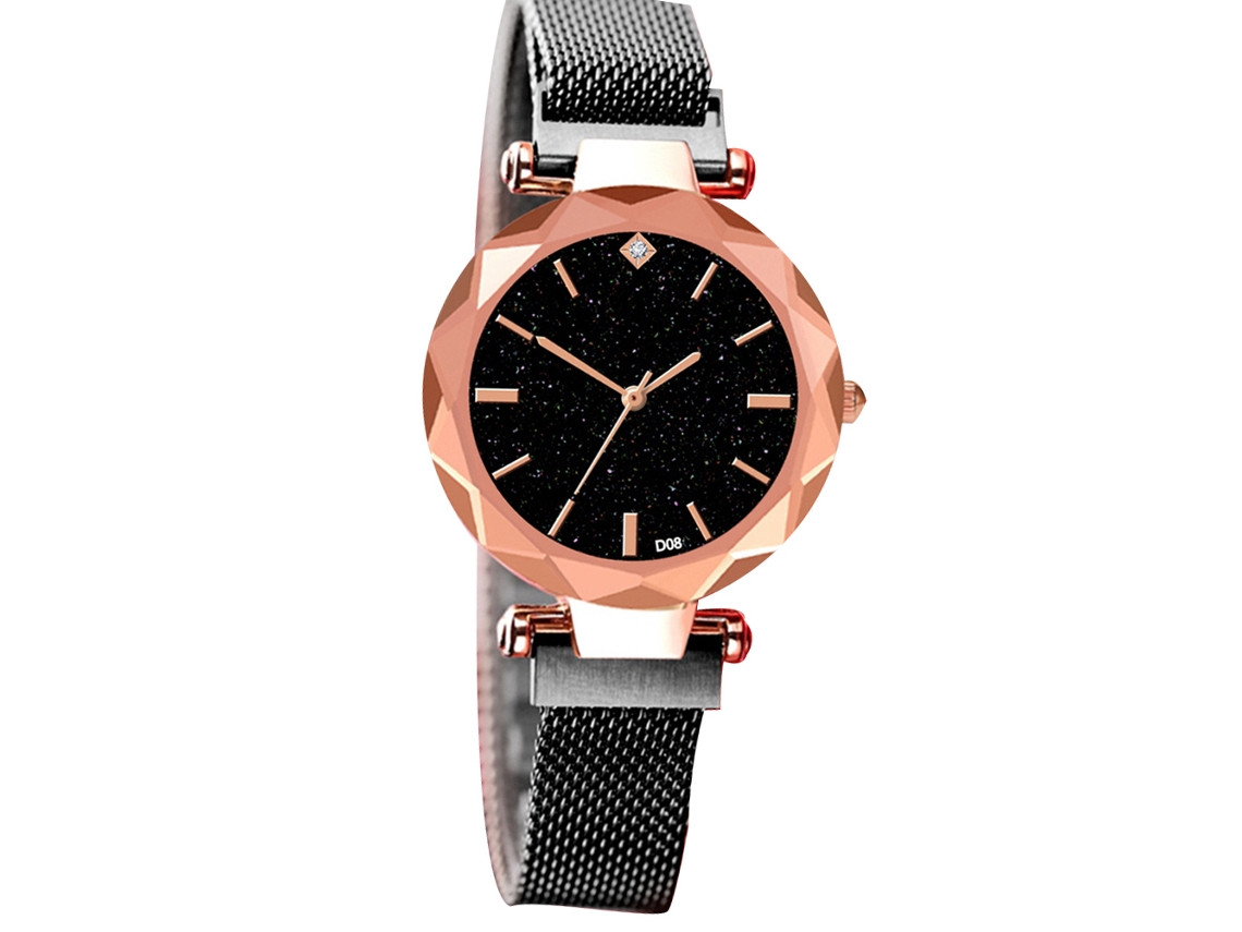 Relógio de pulso analógico de quartzo com pulseira de aço, mostrador redondo, estilo fashion (preto)