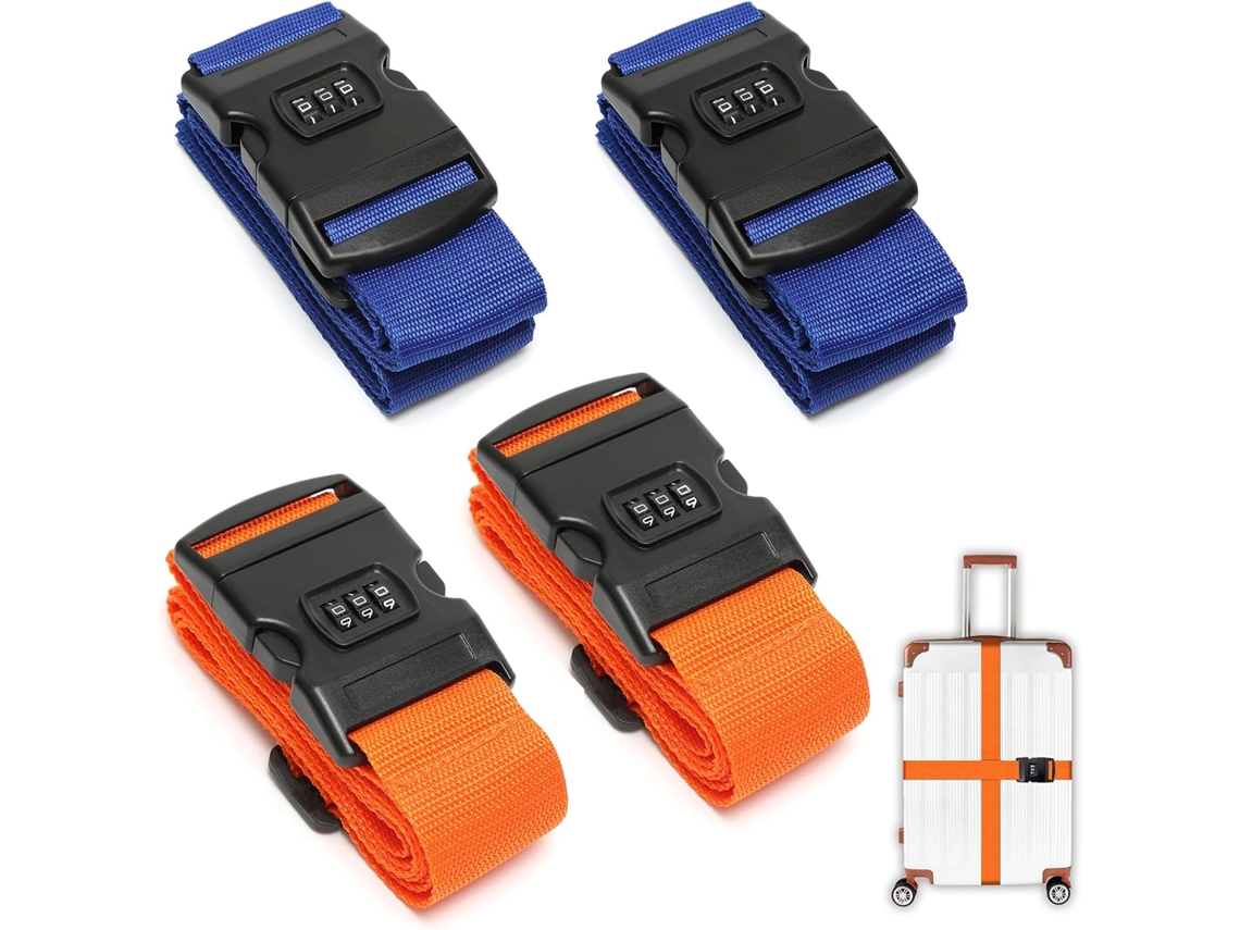 Pacote Com 4 Correias De Bagagem Com Código 2 Cores, Correias De Bagagem Ajustáveis ​​pessoais, Cintos Para Malas, Laranja E Azul Aquaforge