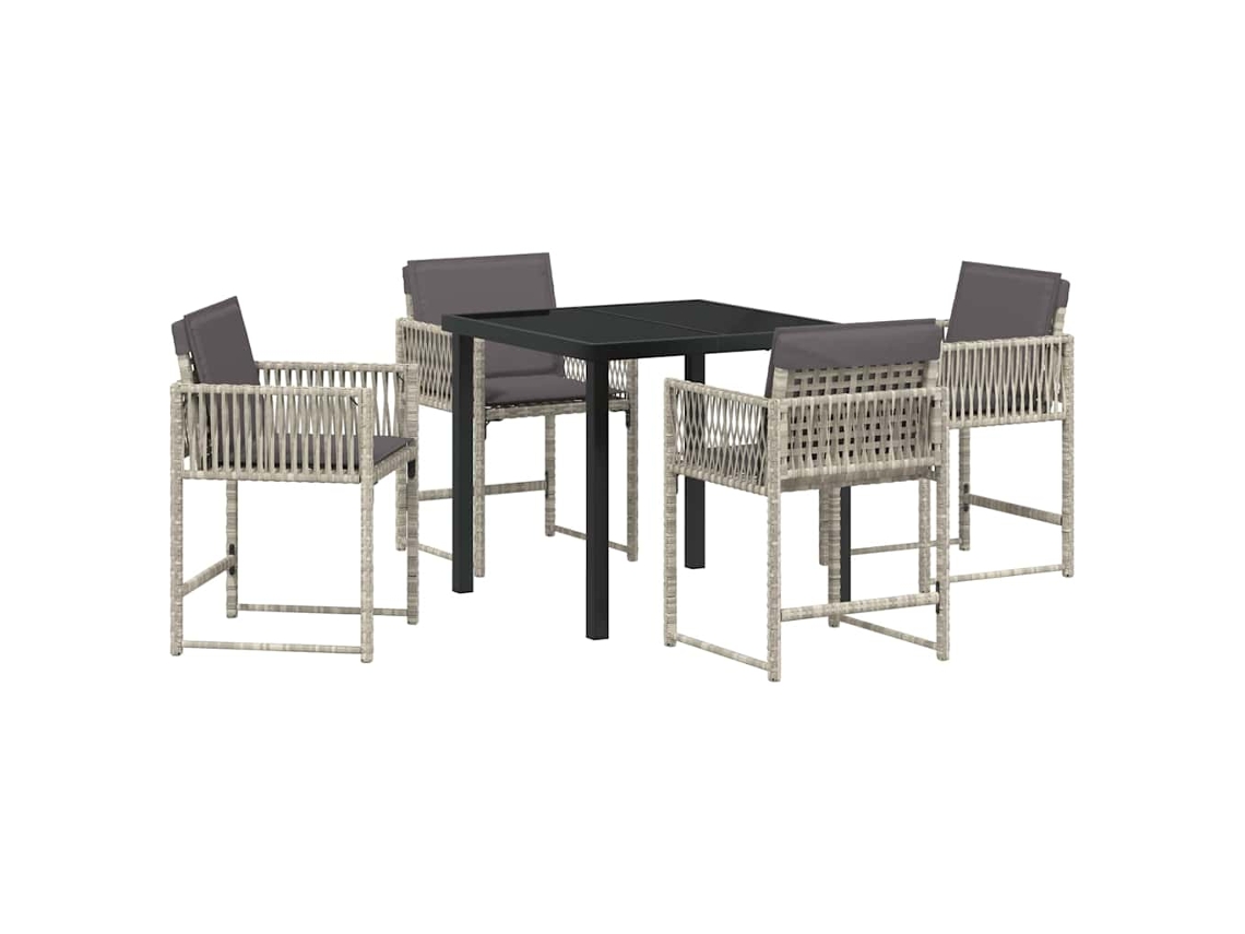 Conjunto de Jantar para Jardim 5 Pcs - Móveis de Jardim para Refeição Cinzento claro Vime Pe HARLANV1