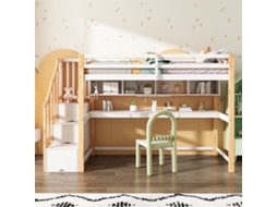 Cama Alta Infantil 90x200 Escrivaninha Grande, Prateleiras, Cores Naturais E Brancas Madeira Maciça Mobrio