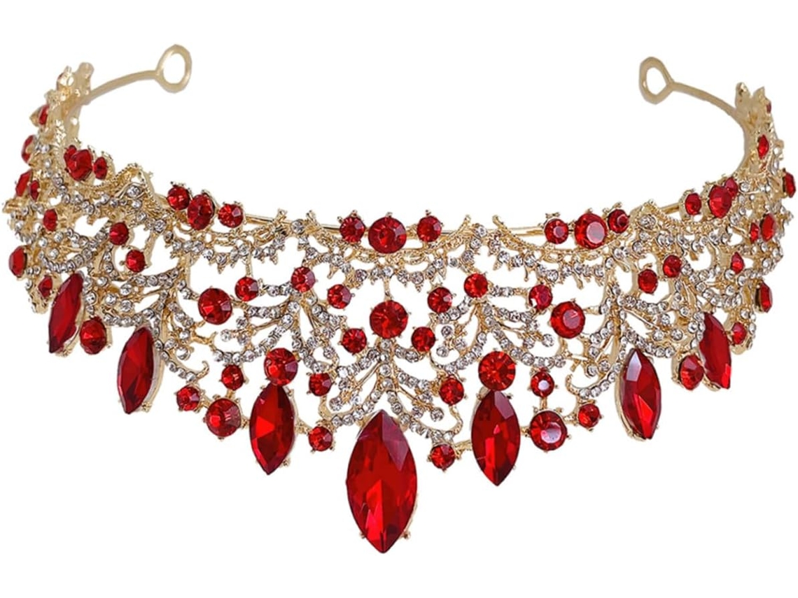 Coroa De Strass Nuobesty Para Mulheres, Tiara Para Casamentos E Festas, Acessório De Cabelo Dourado E Vermelho.