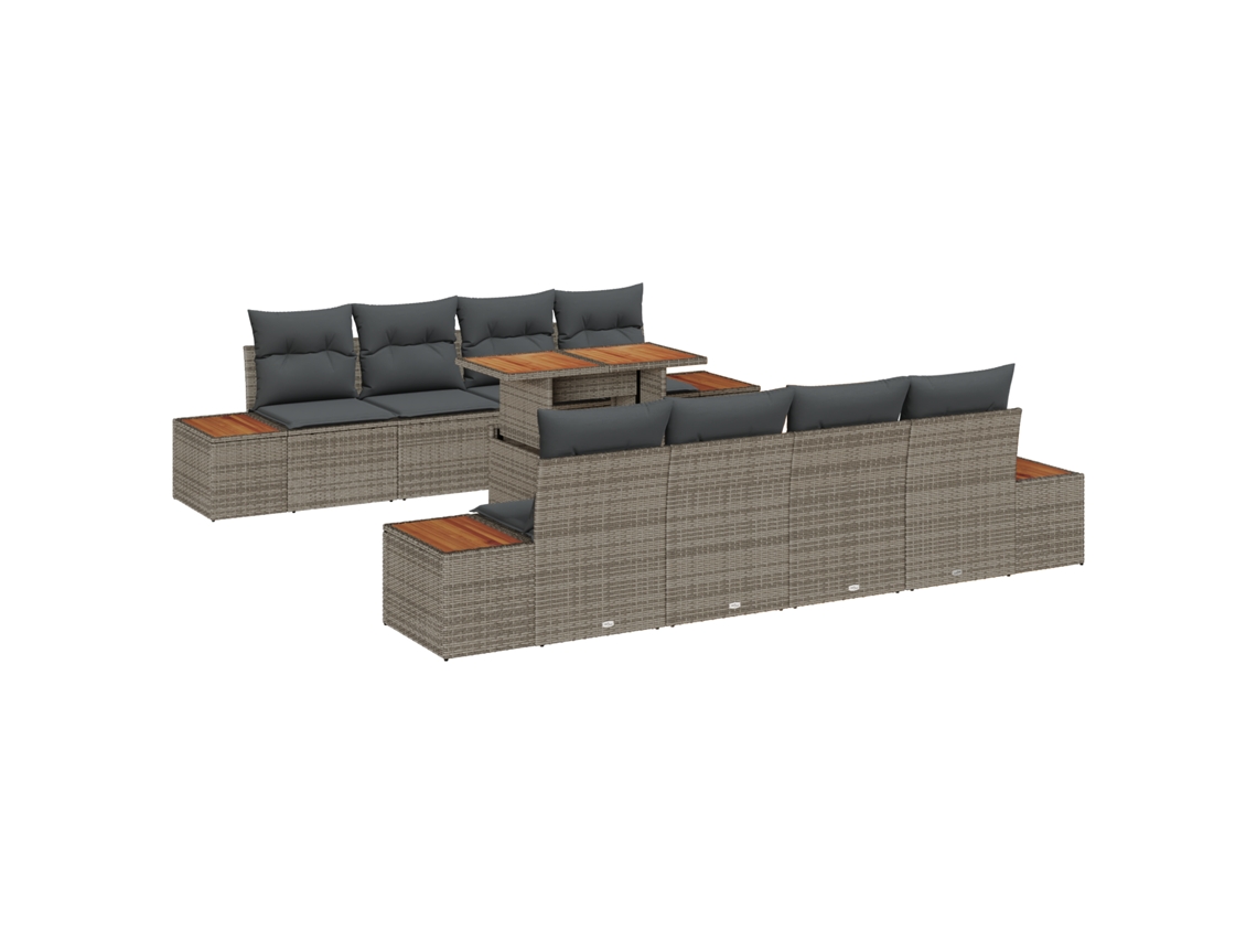 Conjunto 9 Conjunto De Sofá De Jardim Vidaxl Cinzento Vime Pe (100 X 55 X 73 Cm)
