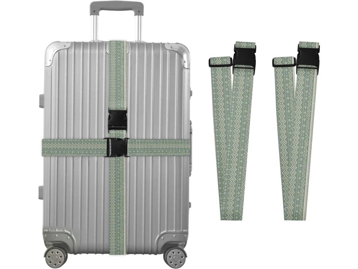 Conjunto De 2 Cintas Bagagem Verde Escuras Com Estampa Geométrica Asteca Para Malas, Cintas De Viagem, Acessórios Para