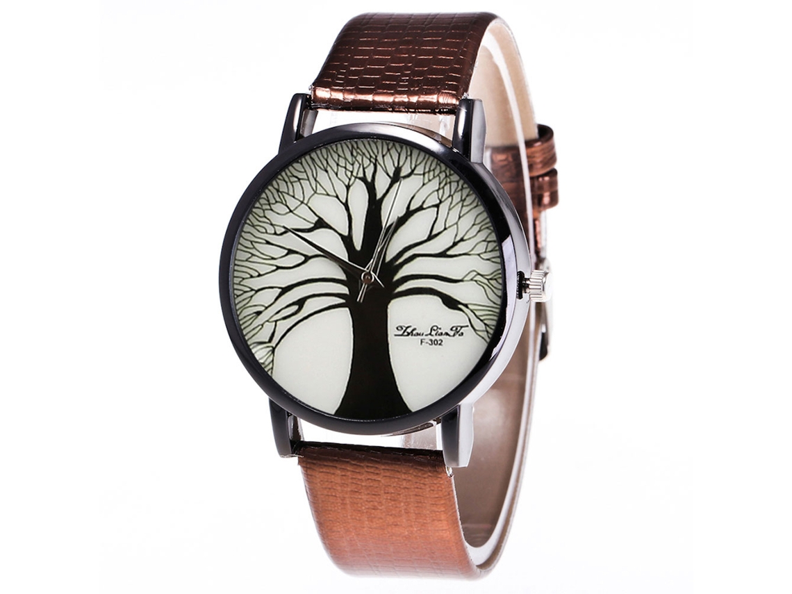 Reloj De Cuarzo Para Parejas De Moda Con Correa De Cuero Pu Dial Bosque Café Zhoulianfa